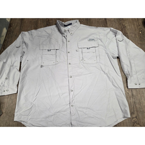Columbia Bahama Silver Gray XXL Long Sleeve Button Front Men's Shirt Vented - Picture 1 of 5